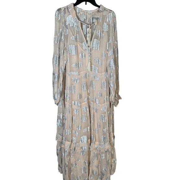 Anthropologie The Marais Chiffon Maxi Dress Shine Edition Peach Metallic 1X - Picture 3 of 14